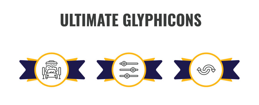 ultimate glyphicons outline icon set. thin line car wash, tings bars, reload circular arrow icons. editable vector