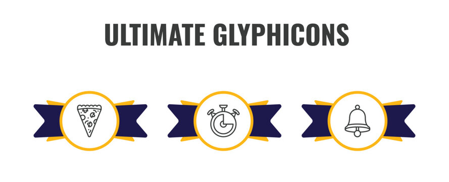 ultimate glyphicons outline icon set. thin line pizza piece, time almost full, alarm bell icons. editable vector