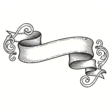 Ribbon banner with vintage decorative swirls serves as an elegant vector element for custom labels.