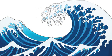 Fototapeta premium Stylized illustration of large blue ocean waves with graphic resource graphic element wave pattern breaking wave illustration painting stylized