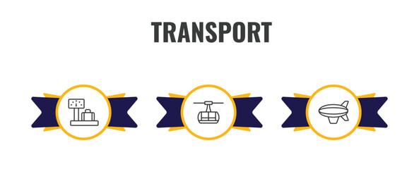 transport outline icon set. thin line airport checking, chairlift, blimp icons. editable vector © Farahim