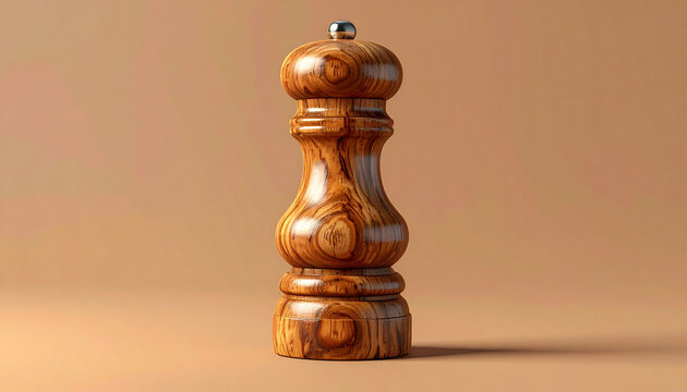 Wooden pepper grinder on neutral backdrop