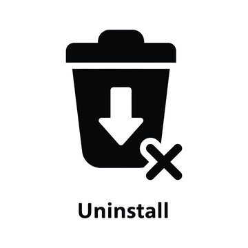 Uninstall app or software icon with downward arrow and red cross symbol