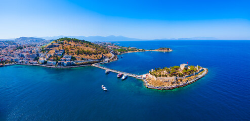 Obraz premium Pigeon Island aerial panoramic view in Kusadasi city, Turkey