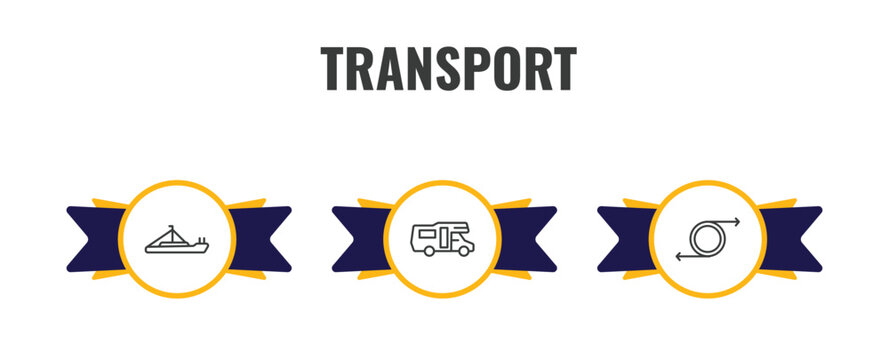transport outline icon set. thin line pt boat, camper car, recirculation icons. editable vector