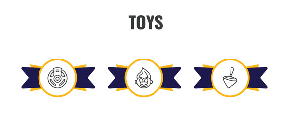 toys outline icon set. thin line steering wheel toy, troll toy, spinning toy icons. editable vector © Farahim