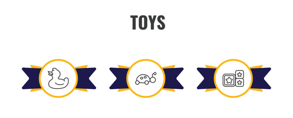 toys outline icon set. thin line duck toy, ladybug toy, cubes toy icons. editable vector © Farahim