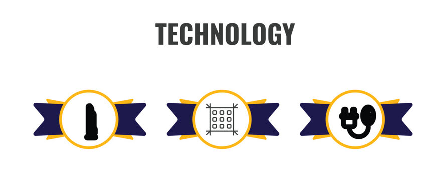 technology outline icon set. thin line tv side, pixels per inch, electrical plug icons. editable vector