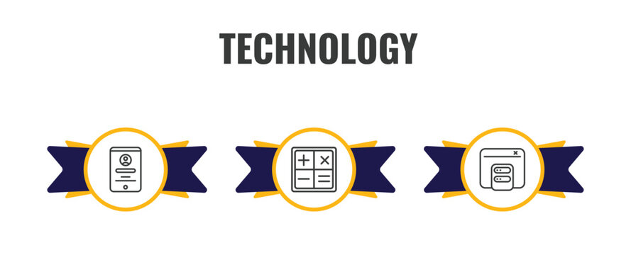 technology outline icon set. thin line user persona, mathematical operations, caching icons. editable vector