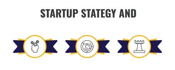 startup stategy and outline icon set. thin line strategy thought, maze, rook icons. editable vector © Farahim