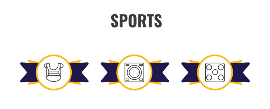 sports outline icon set. thin line chest guard, dohyo, game board icons. editable vector