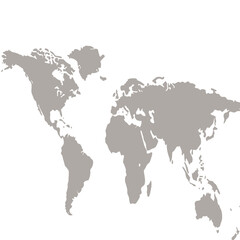 Obraz premium World map displays a flat grey silhouette of the continents positioned centrally on a stark white background providing an expansive area for custom text overlay or geographic data visualization tools.