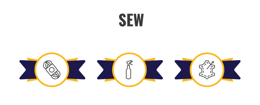 sew outline icon set. thin line wool, water spray, leather icons. editable vector