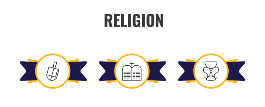 religion outline icon set. thin line dreidel, commandments, holy chalice icons. editable vector