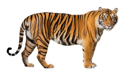 Obraz premium Majestic Bengal tiger with orange fur and black stripes, isolated on transparent background