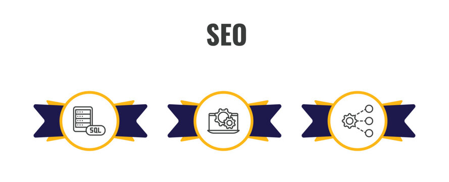 seo outline icon set. thin line mysql, software, sharing icons. editable vector