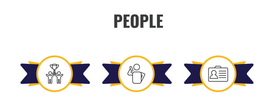 people outline icon set. thin line succes team, man talking with phone, identification ard icons. editable vector