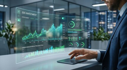 Fototapeta premium Sustainable Finance Analyst Reviewing ESG Investment Data