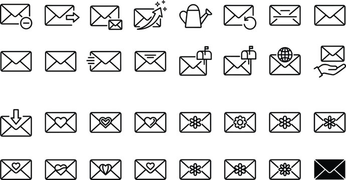 Various envelope icons mail symbols for sending receiving reading and status updates email communication concept message delivery digital correspondence icons.