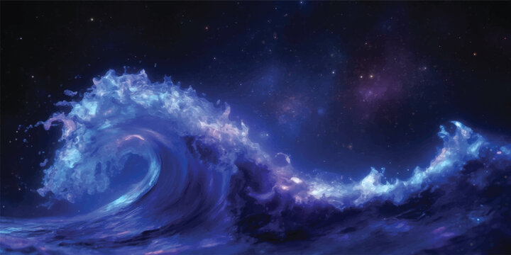 Abstract blue galaxy space background with glowing stars and cosmic nebula clouds