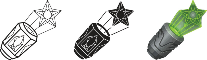 Fantasy magic wand or futuristic device emitting a glowing green star ideal for game assets and digital design projects © Ahmad