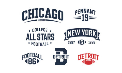 Obraz premium Collegiate Varsity Typography Vector Badge Collection for Vintage Football Apparel Design