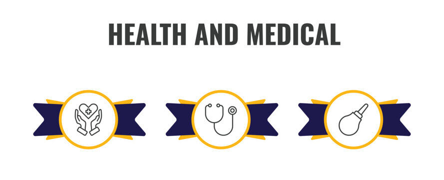health and medical outline icon set. thin line health care, phonendoscope, enema icons. editable vector