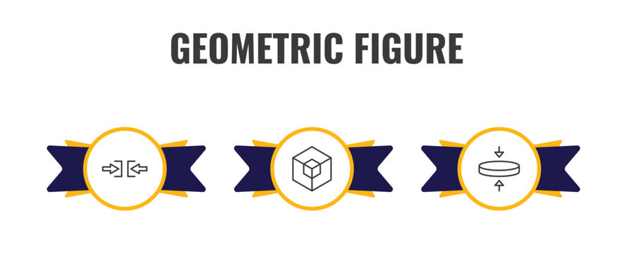 geometric figure outline icon set. thin line constraint, hexahedron, flatten icons. editable vector