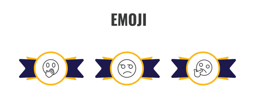 emoji outline icon set. thin line hand over mouth emoji, suspect emoji, wondering icons. editable vector