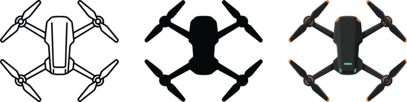 Drone icons in different styles isolated on white background, Vector