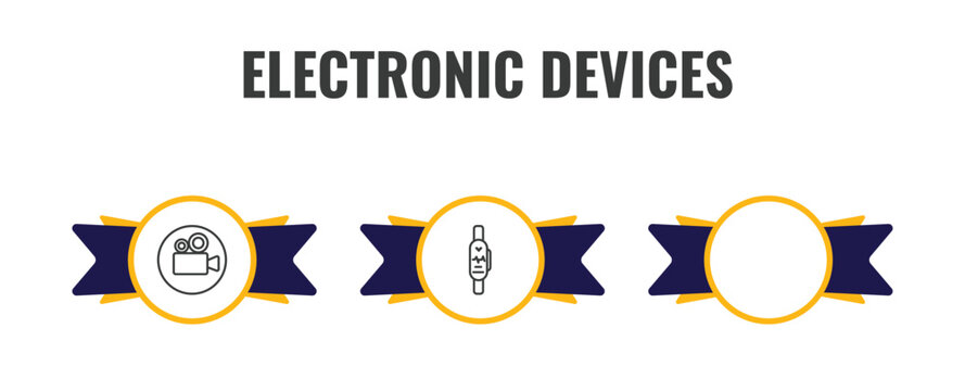 electronic devices outline icon set. thin line video recorder, lisa, smartband icons. editable vector