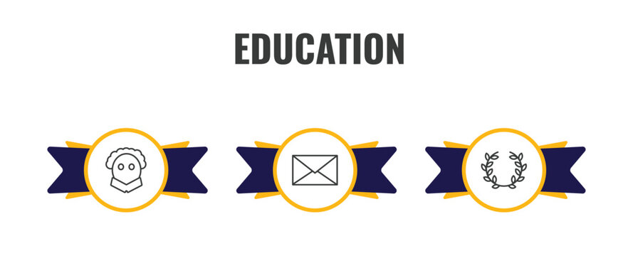 education outline icon set. thin line othello, closed envelope, laurel wreath icons. editable vector