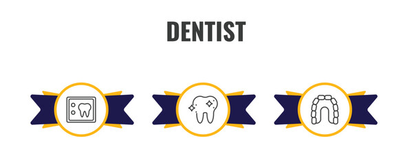 dentist outline icon set. thin line dental x ray, shiny tooth, maxilla icons. editable vector © Farahim