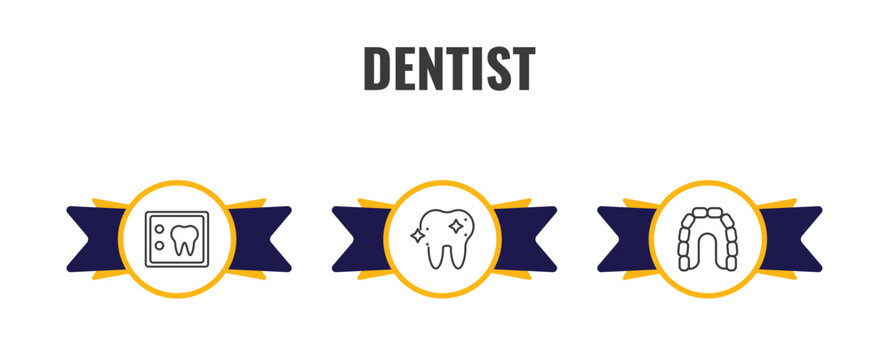 dentist outline icon set. thin line dental x ray, shiny tooth, maxilla icons. editable vector