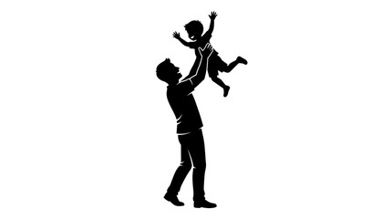 Obraz premium Father and child silhouette, happy family icon, black vector graphic, parenting symbol isolated on White Background eps