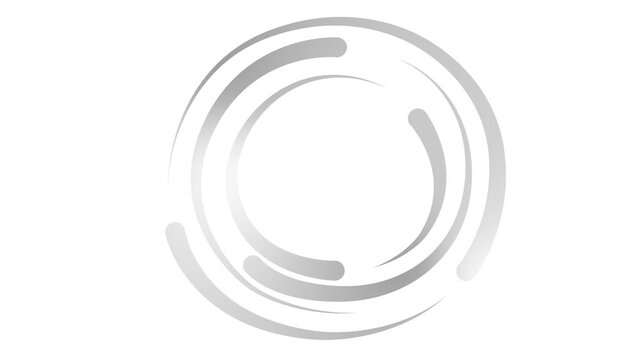 Animated silver decorative lines is drawn. Linear gray circle frame with copy space. Fluid effect. Drop of liquid moving. Looped video. Vector illustration isolated on white background.