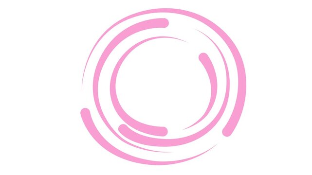 Animated pink decorative lines is drawn. Linear circle frame with copy space. Fluid effect. Drop of liquid moving. Looped video. Vector illustration isolated on white background.