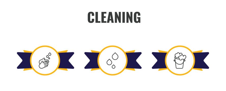 cleaning outline icon set. thin line washing hand, liquid, bucket cleanin icons. editable vector