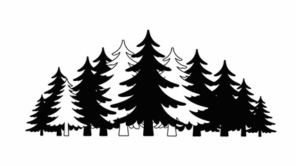 Obraz premium Black and white silhouette of coniferous trees against a white background
