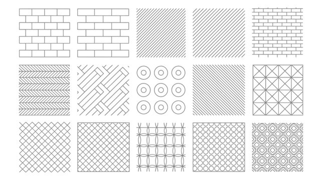 collection of geometric patterns and textures black and white line art on white background
