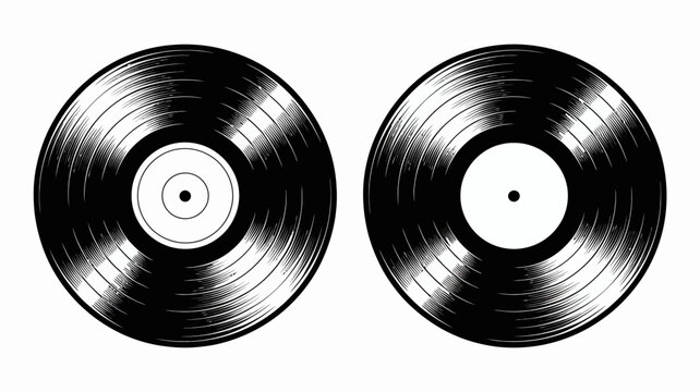 two vinyl records in black and white isolated on a white background