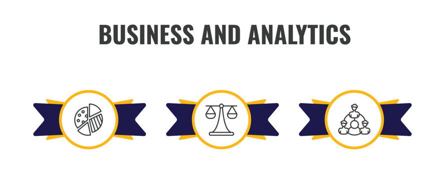 business and analytics outline icon set. thin line graph pie, legal, partnership icons. editable vector