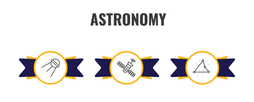 astronomy outline icon set. thin line sputnik, space station, triangulam australe icons. editable vector