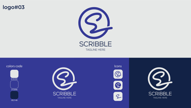 Abstract letter S monogram logo in a circle scribble style line art