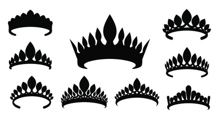 Collection of tiara silhouettes on a white background © Saifasafa