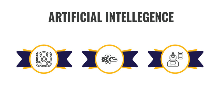 artificial intellegence outline icon set. thin line ar camera, hyperloop, laws of robotics icons. editable vector
