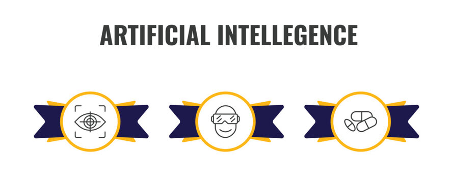 artificial intellegence outline icon set. thin line eye tracking, oculus rift, medicine icons. editable vector