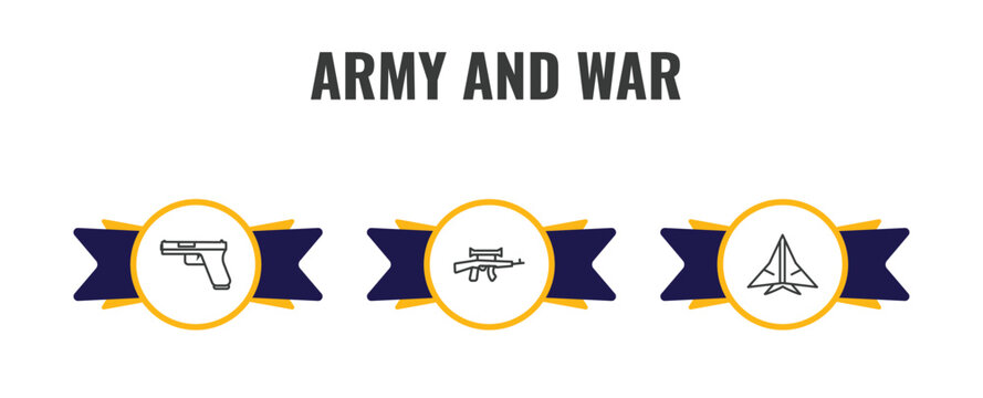 army and war outline icon set. thin line gun, assault, stealth icons. editable vector
