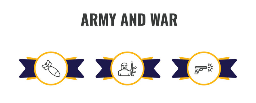 army and war outline icon set. thin line airplane bomb, terrorist, gun shooting icons. editable vector
