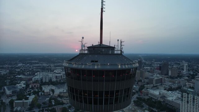 Cinematic Panoramic Tower View in San Antonio Texas at Sunset